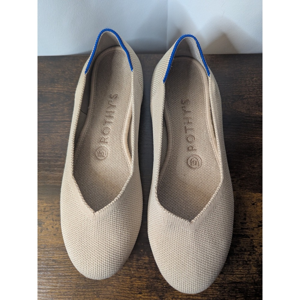 Rothys Sand Beige Knit Almond Toe Flats Shoes Womens 6.5
